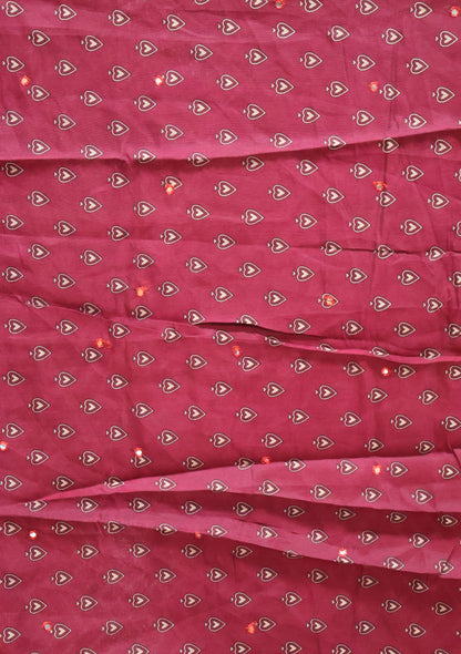 Malai Cotton Saree-Magenta Zig Zag Mirror Work