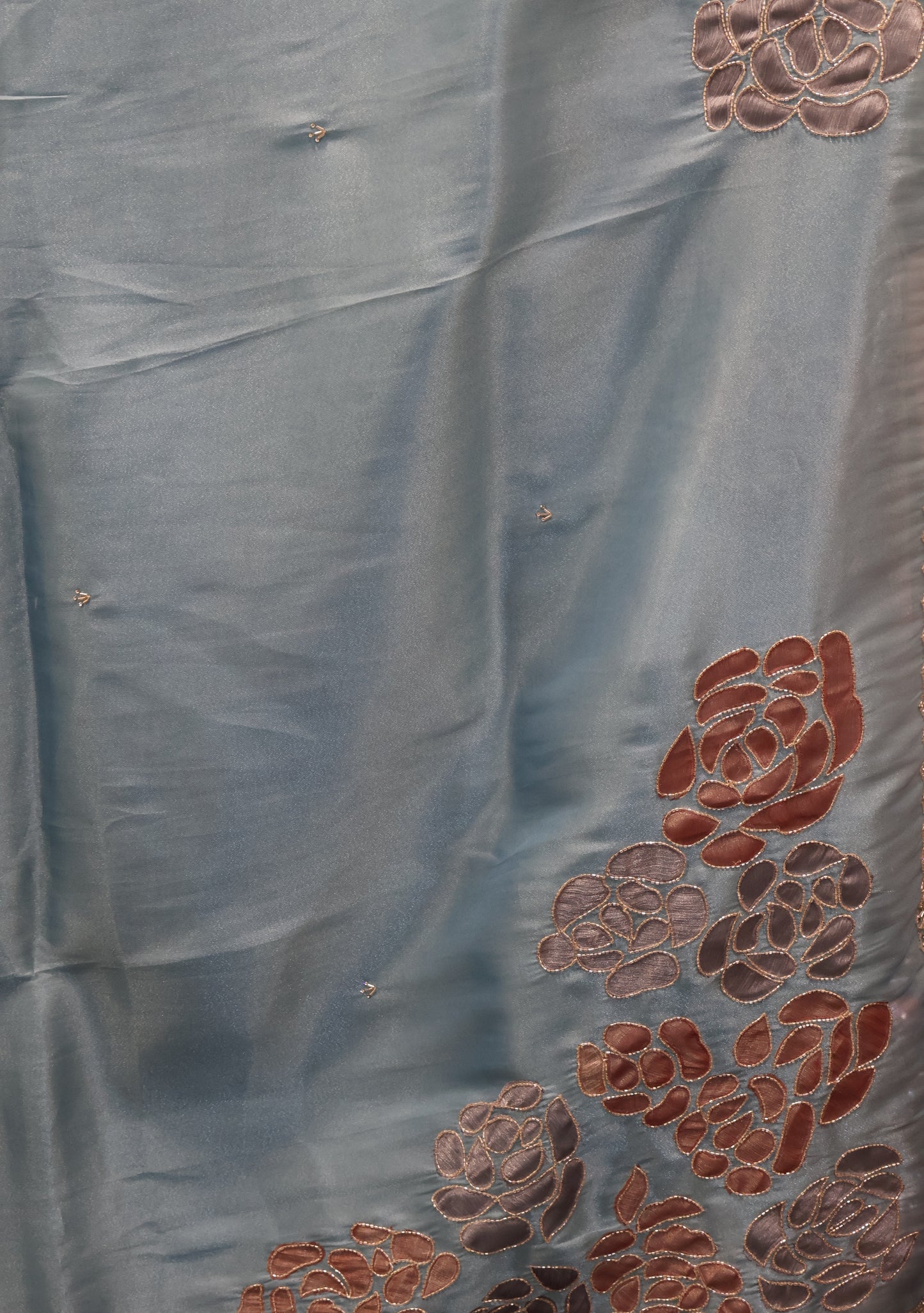 Organza Designer Saree-Blue Beads Kutch Work