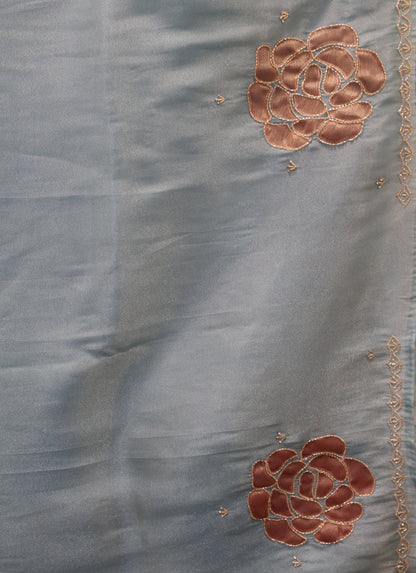 Organza Designer Saree-Blue Beads Kutch Work