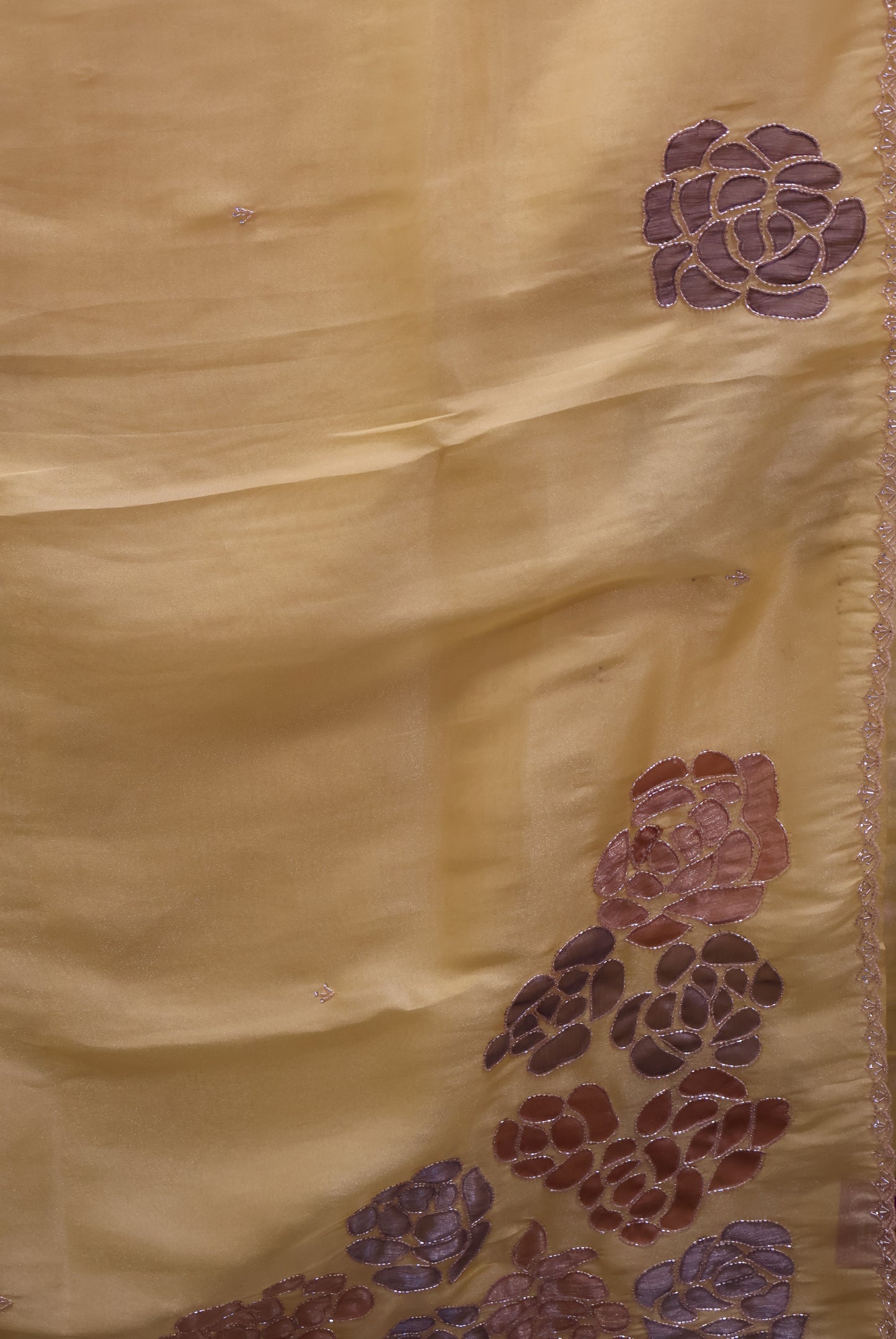 Organza Designer Saree-Yellow Beads Kutch Work
