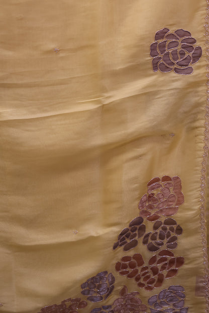 Organza Designer Saree-Yellow Beads Kutch Work