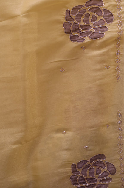 Organza Designer Saree-Yellow Beads Kutch Work