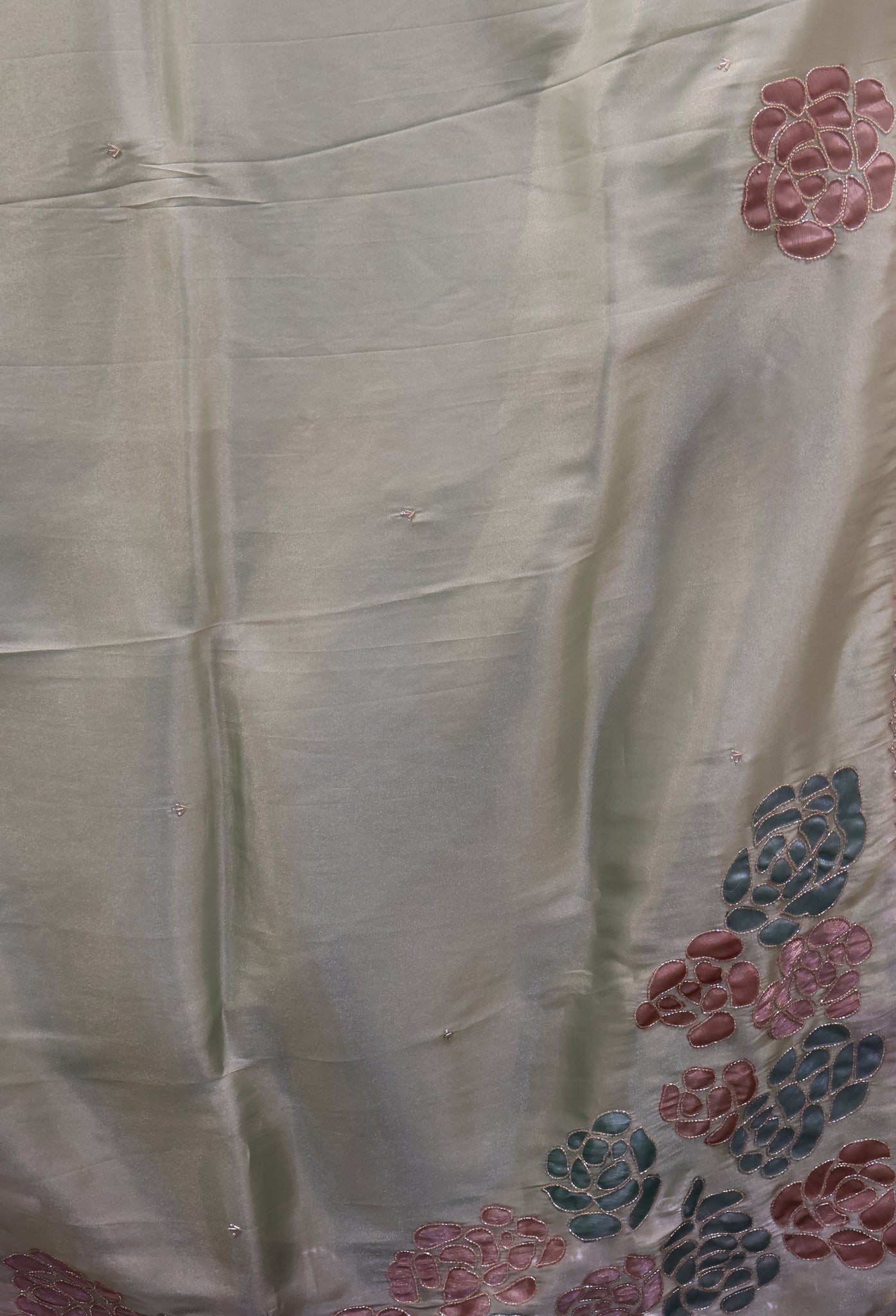 Organza Designer Saree-Green Beads Kutch Work