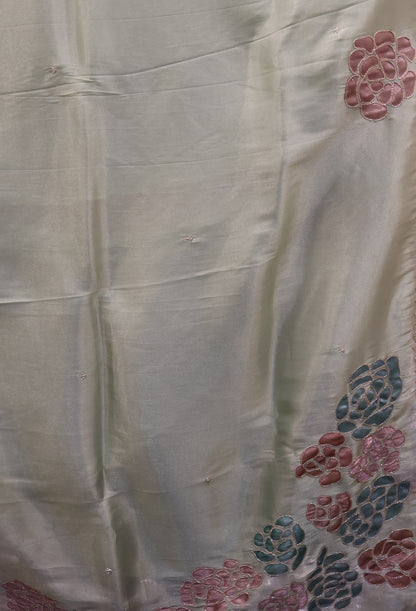 Organza Designer Saree-Green Beads Kutch Work