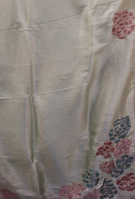 Organza Designer Saree-Green Beads Kutch Work