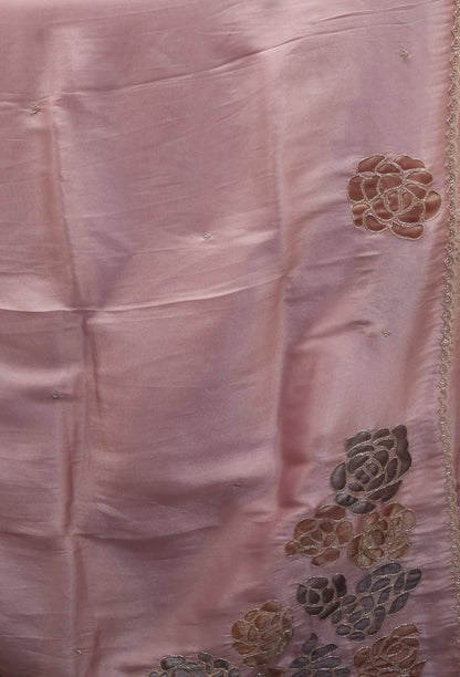Organza Designer Saree-Pink Beads Kutch Work