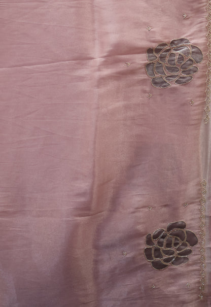 Organza Designer Saree-Pink Beads Kutch Work