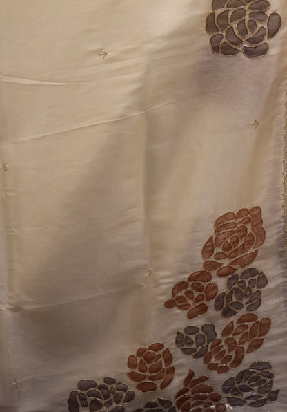 Organza Designer Saree-White Beads Kutch Work