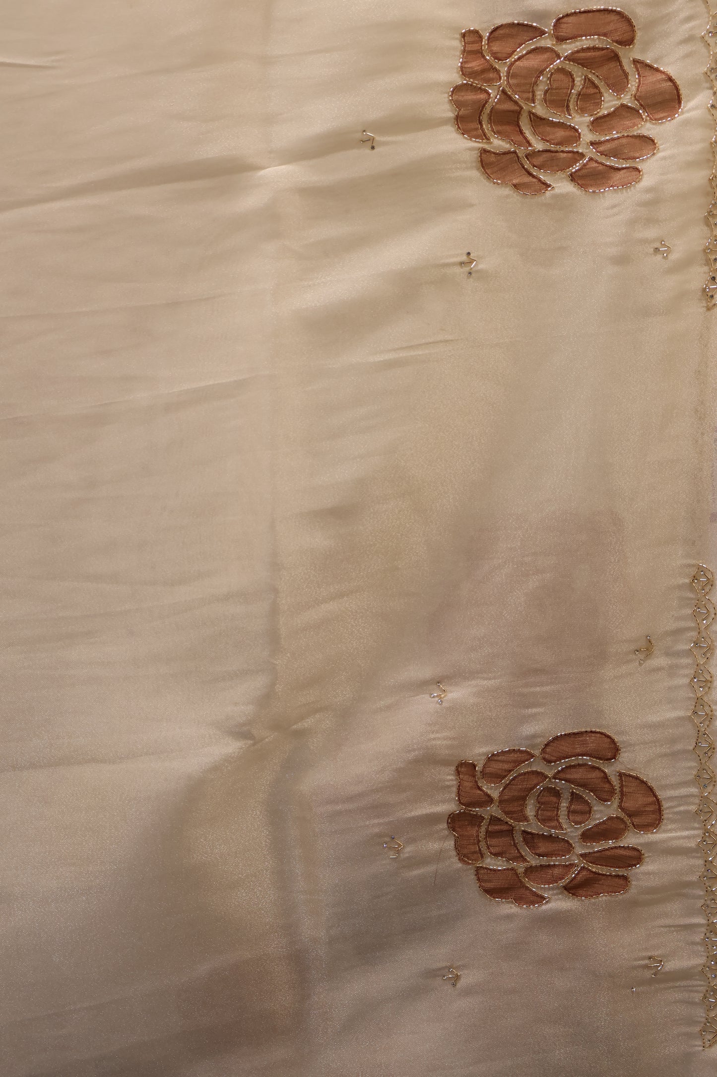 Organza Designer Saree-White Beads Kutch Work