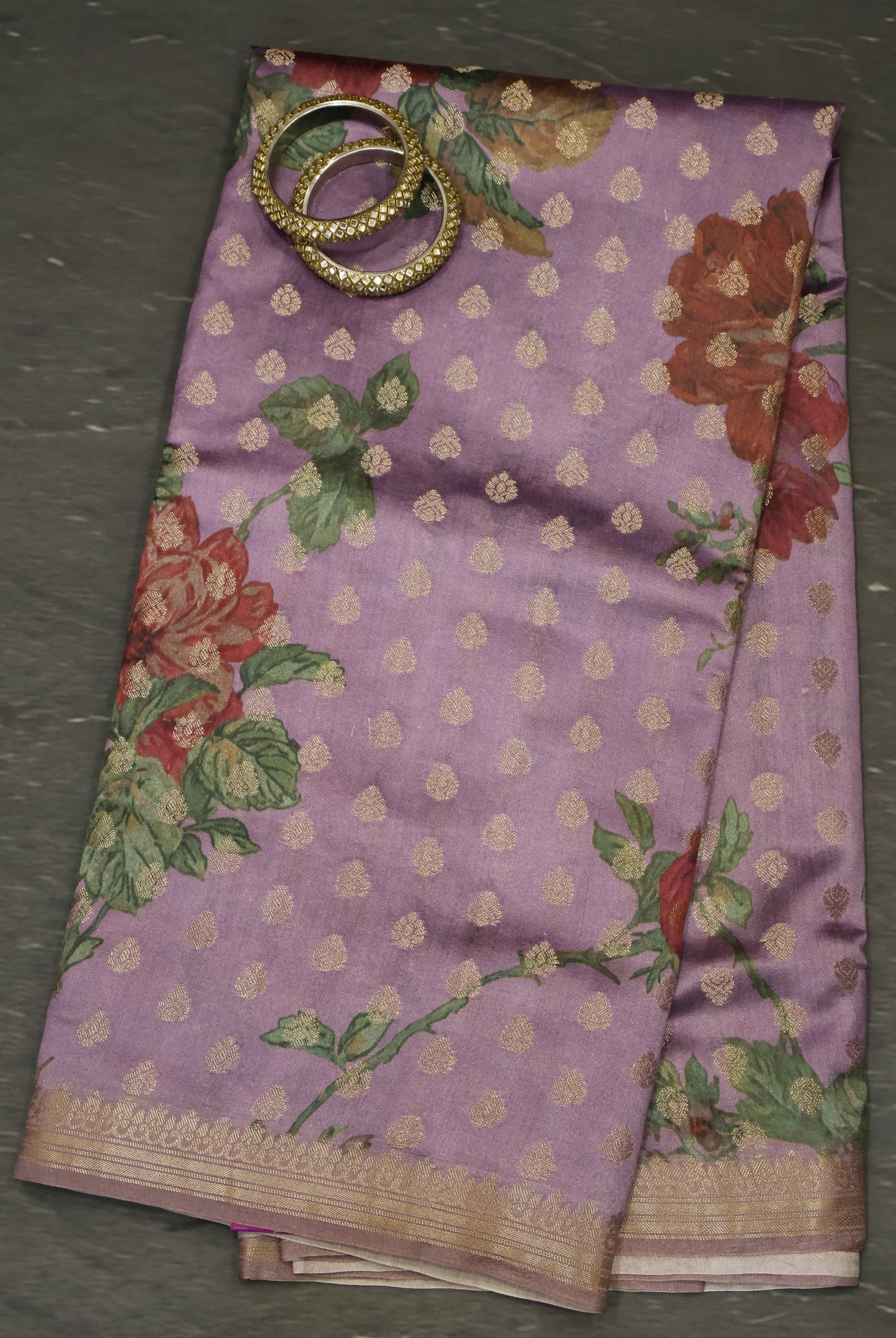 Pure Banarasi Saree Chiniya Silk -Lavender Tree Pattern