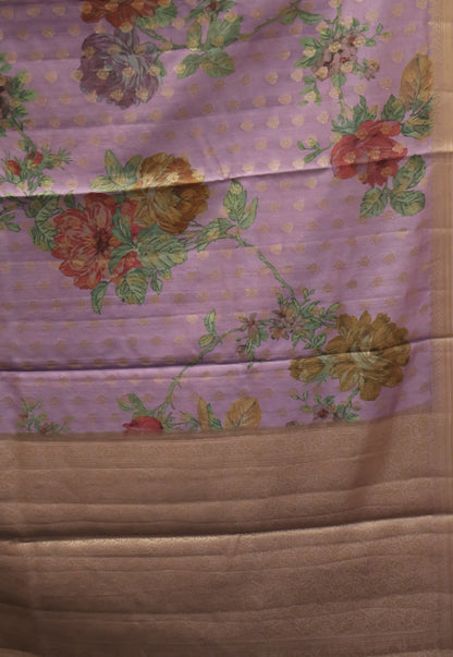 Pure Banarasi Saree Chiniya Silk -Lavender Tree Pattern