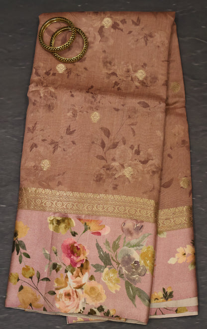 Pure Matka Tussar Saree-Lite Pink Satin Border