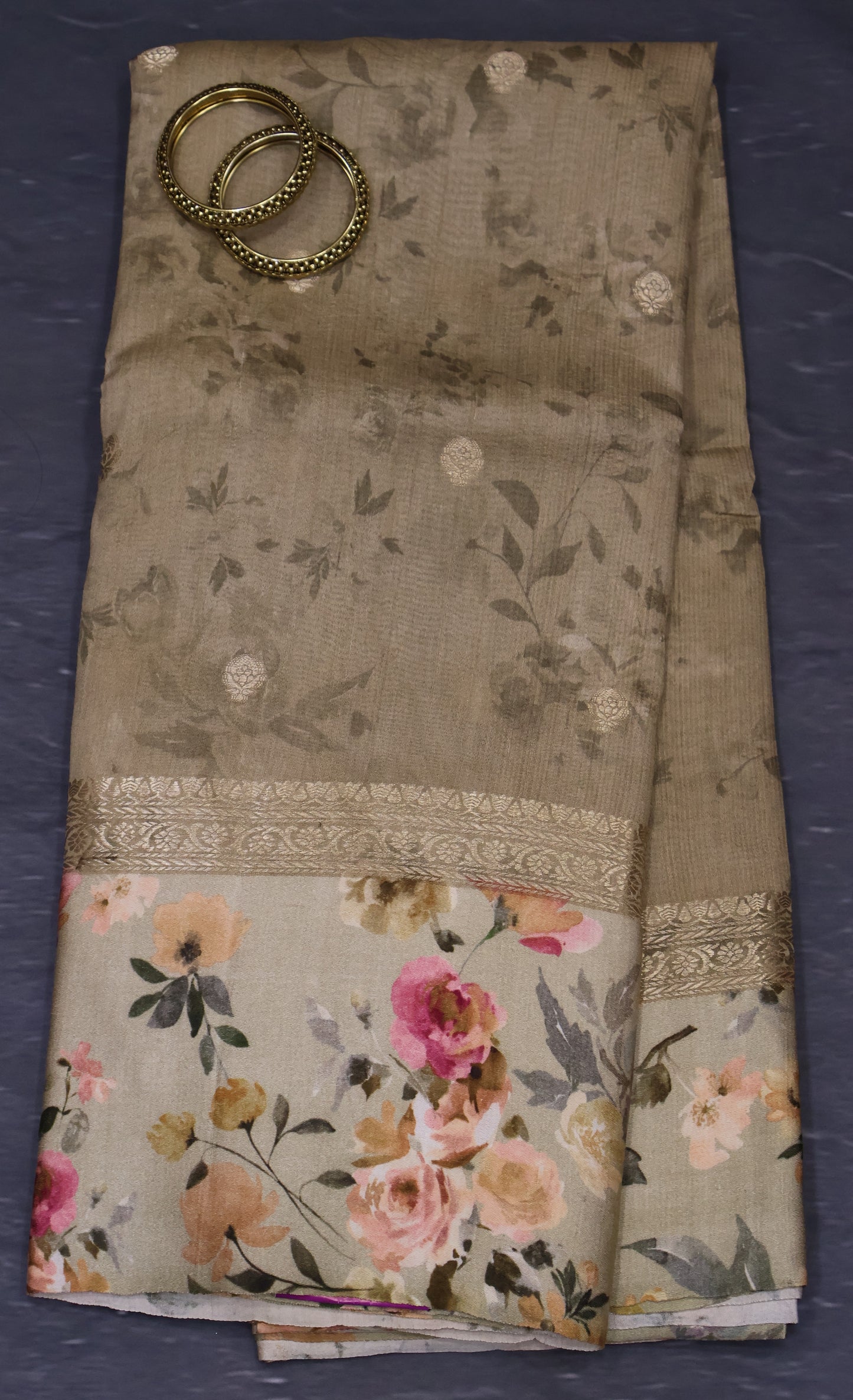 Pure Matka Tussar Saree-Dark Beige Satin Border