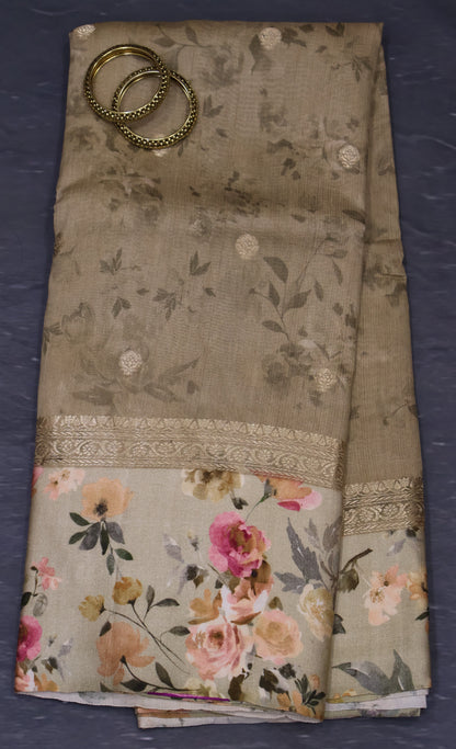 Pure Matka Tussar Saree-Dark Beige Satin Border