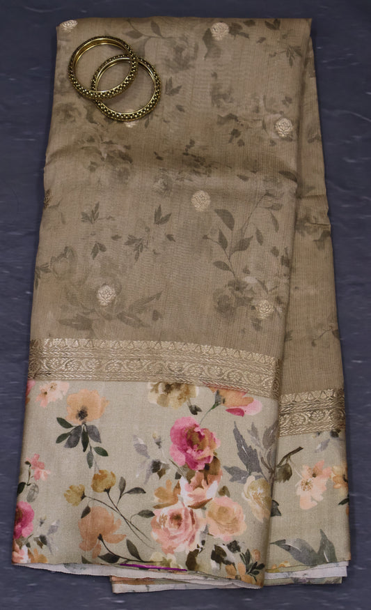 Pure Matka Tussar Saree-Dark Beige Satin Border