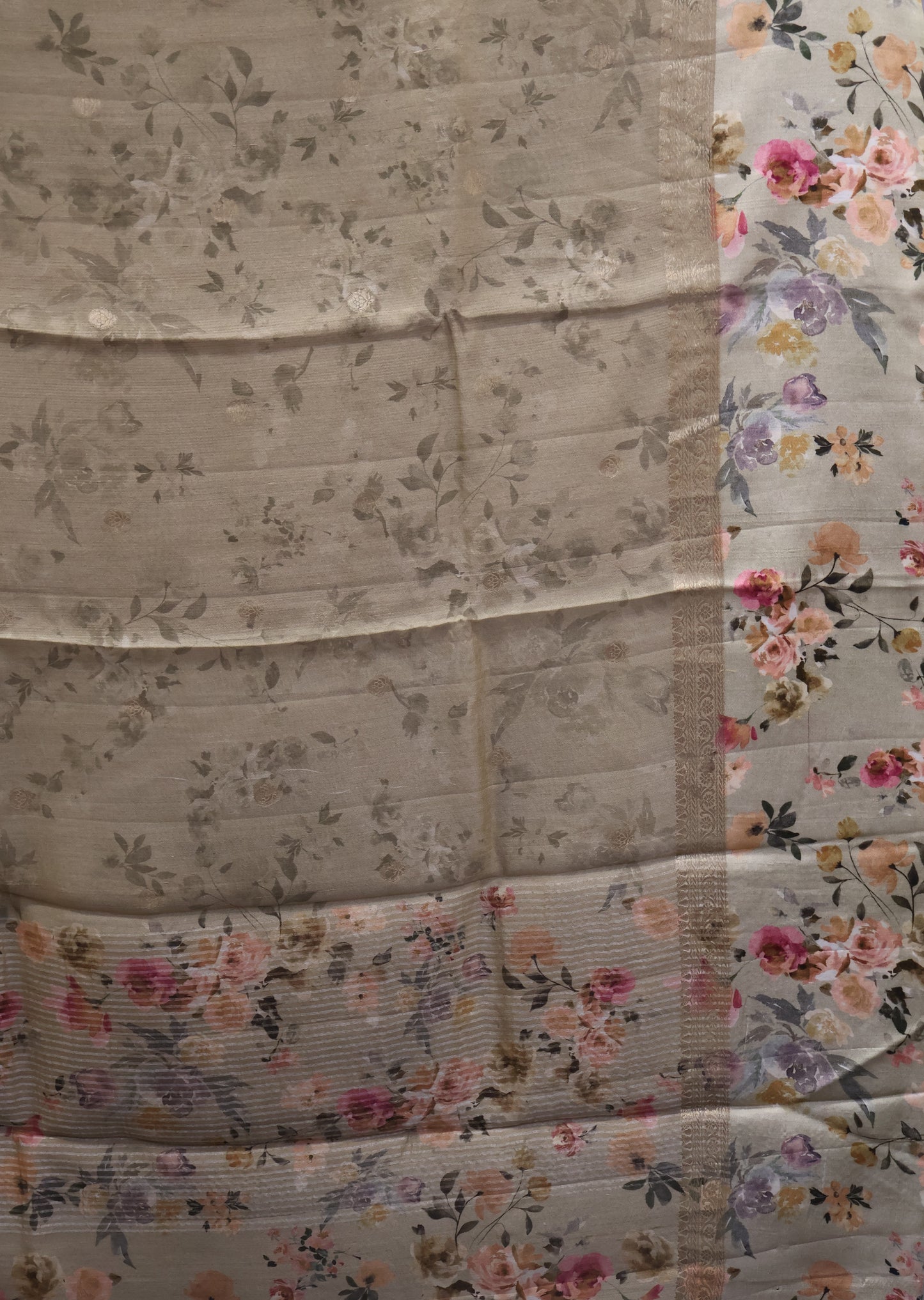 Pure Matka Tussar Saree-Dark Beige Satin Border