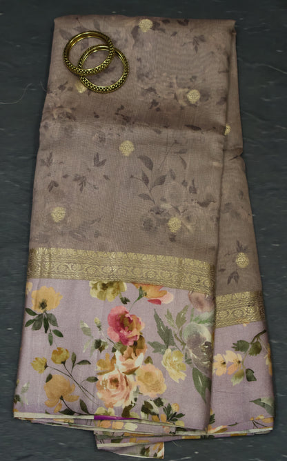 Pure Matka Tussar Saree-Purple Satin Border