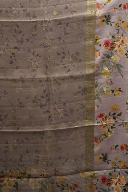 Pure Matka Tussar Saree-Purple Satin Border