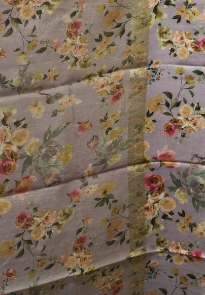 Pure Matka Tussar Saree-Purple Satin Border