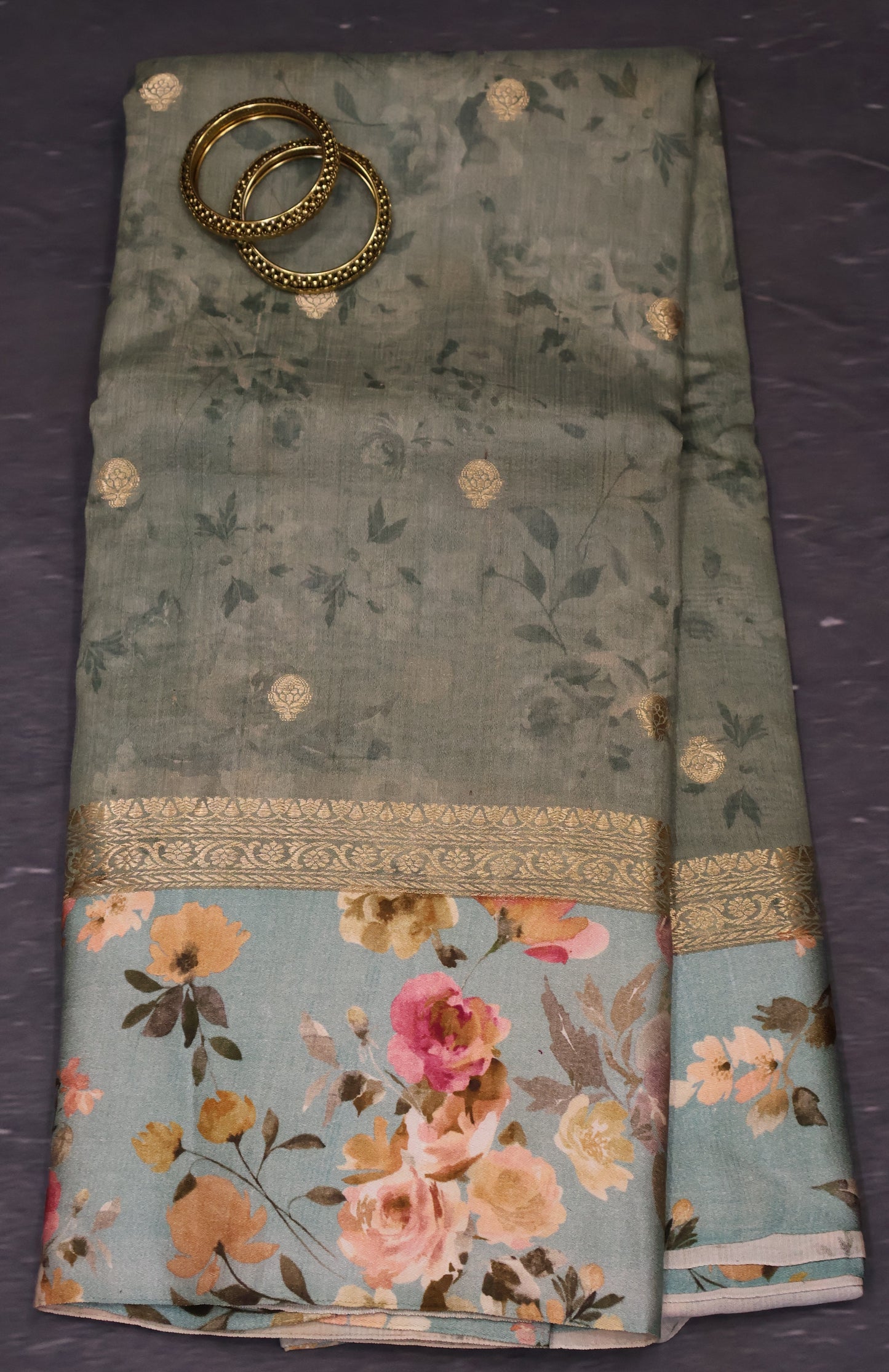 Pure Matka Tussar Saree-Metallic Green Satin Border