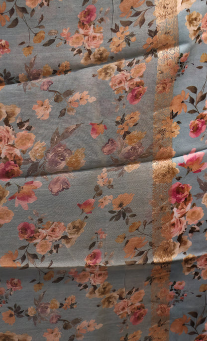 Pure Matka Tussar Saree-Metallic Green Satin Border