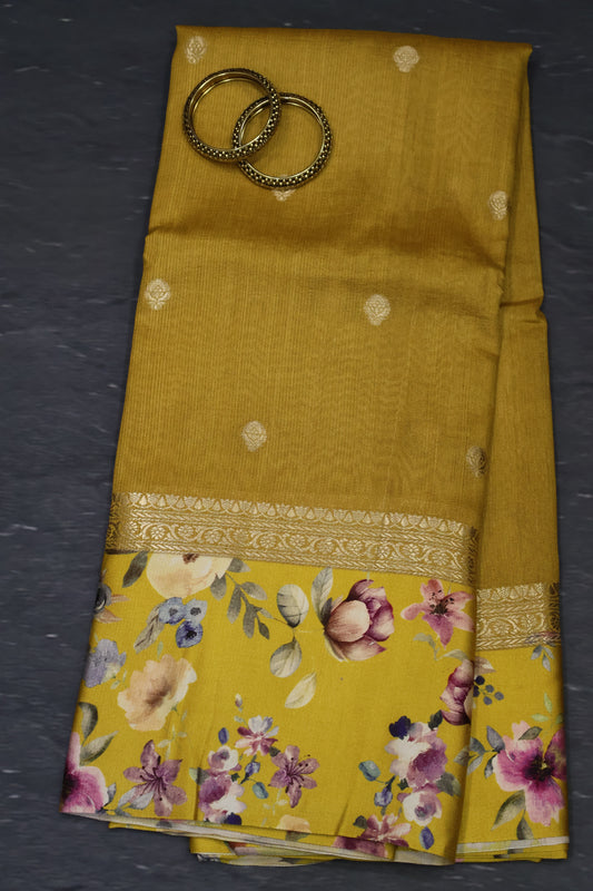 Pure Matka Tussar Saree-Mustard Satin Border