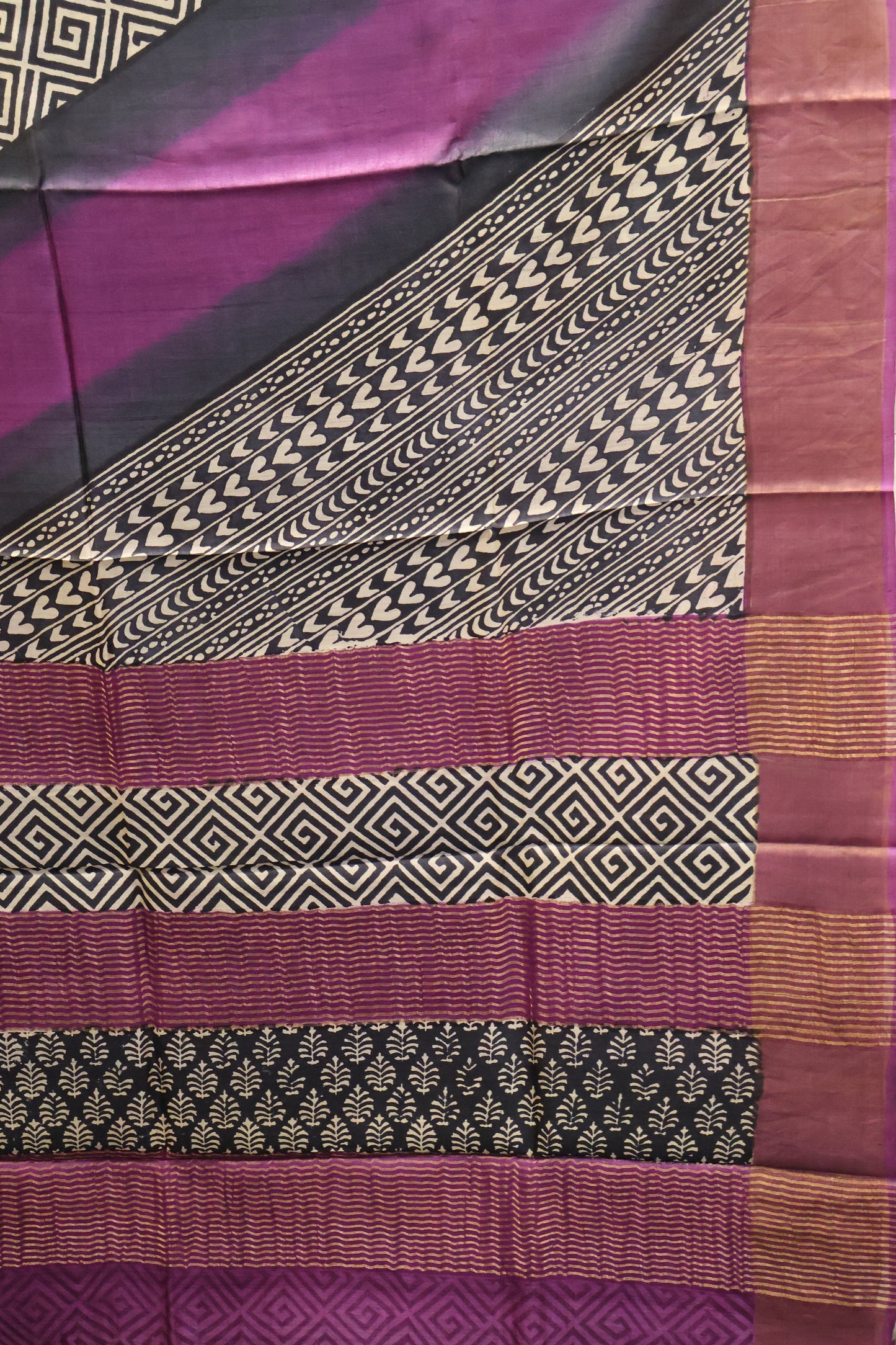 Pure Tussar Saree - Cuboid Pattern-Purple