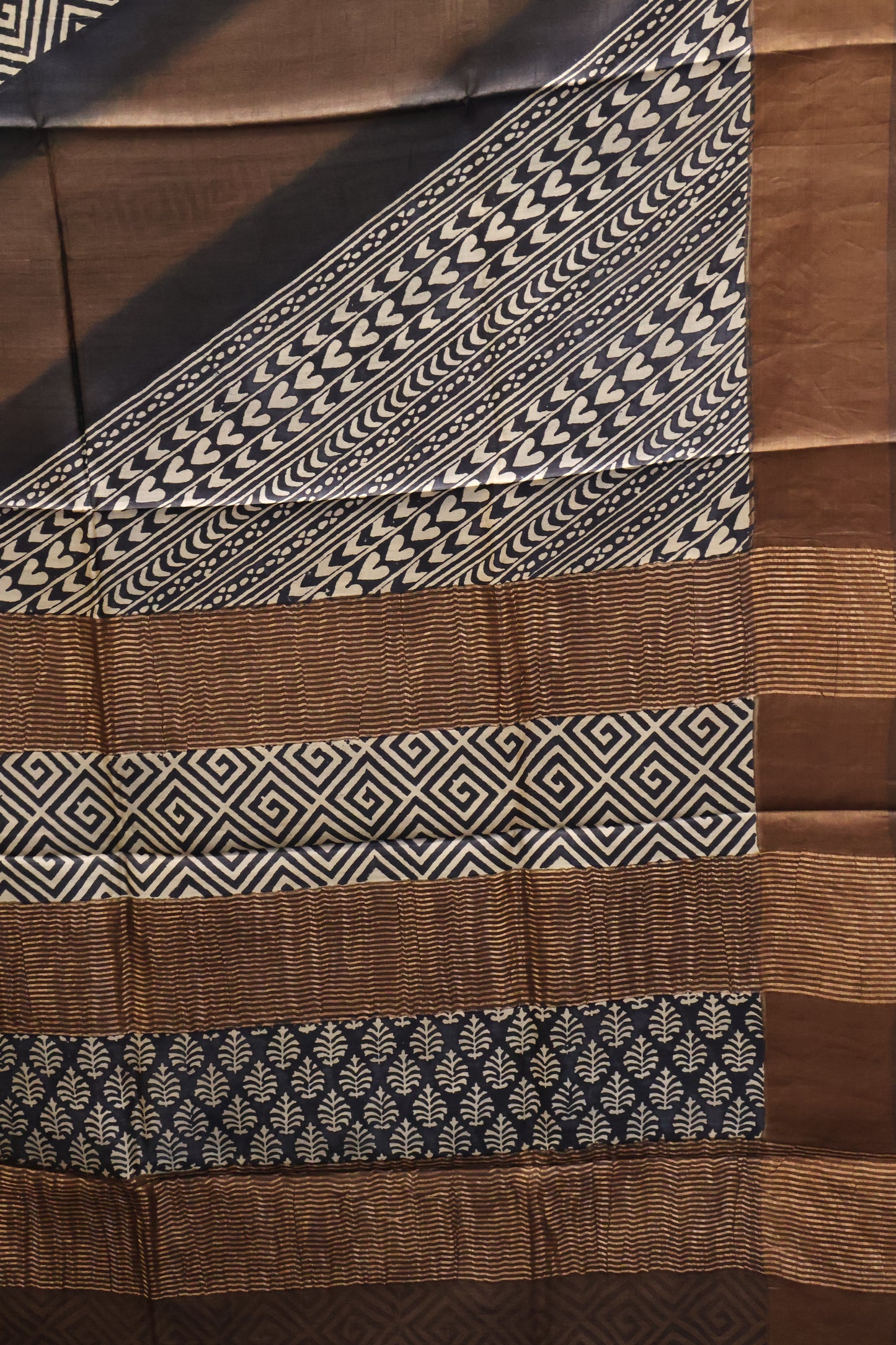 Pure Tussar Saree - Cuboid Pattern- Dark Brown