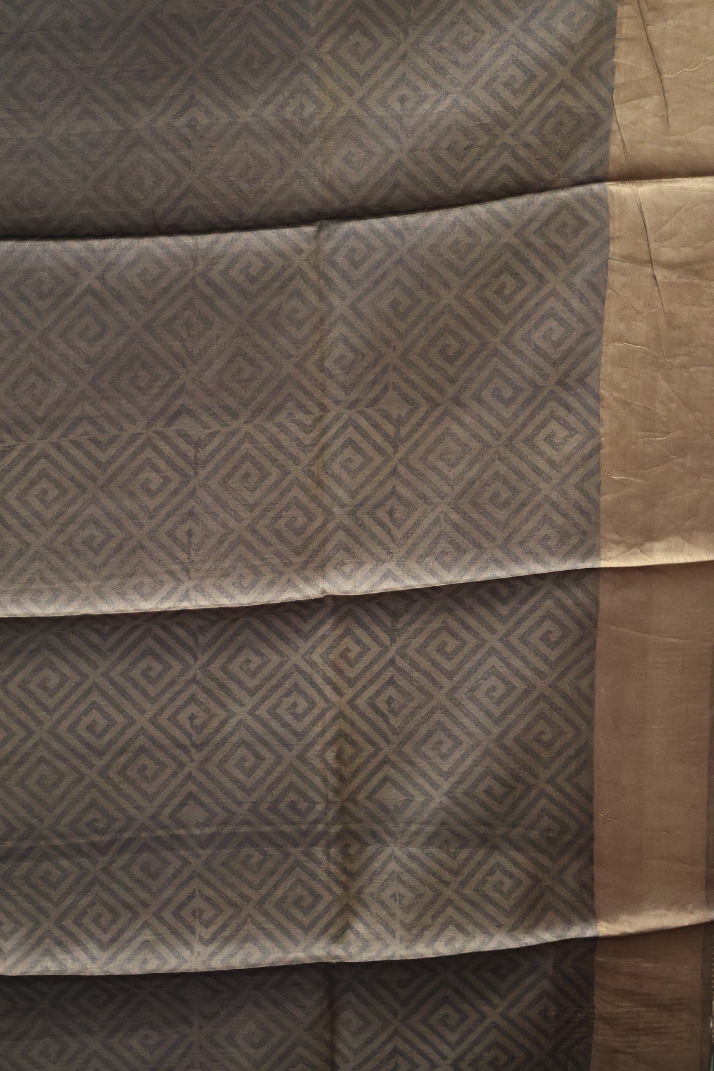 Pure Tussar Saree - Cuboid Pattern- Dark Brown