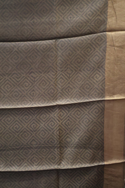 Pure Tussar Saree - Cuboid Pattern- Dark Brown