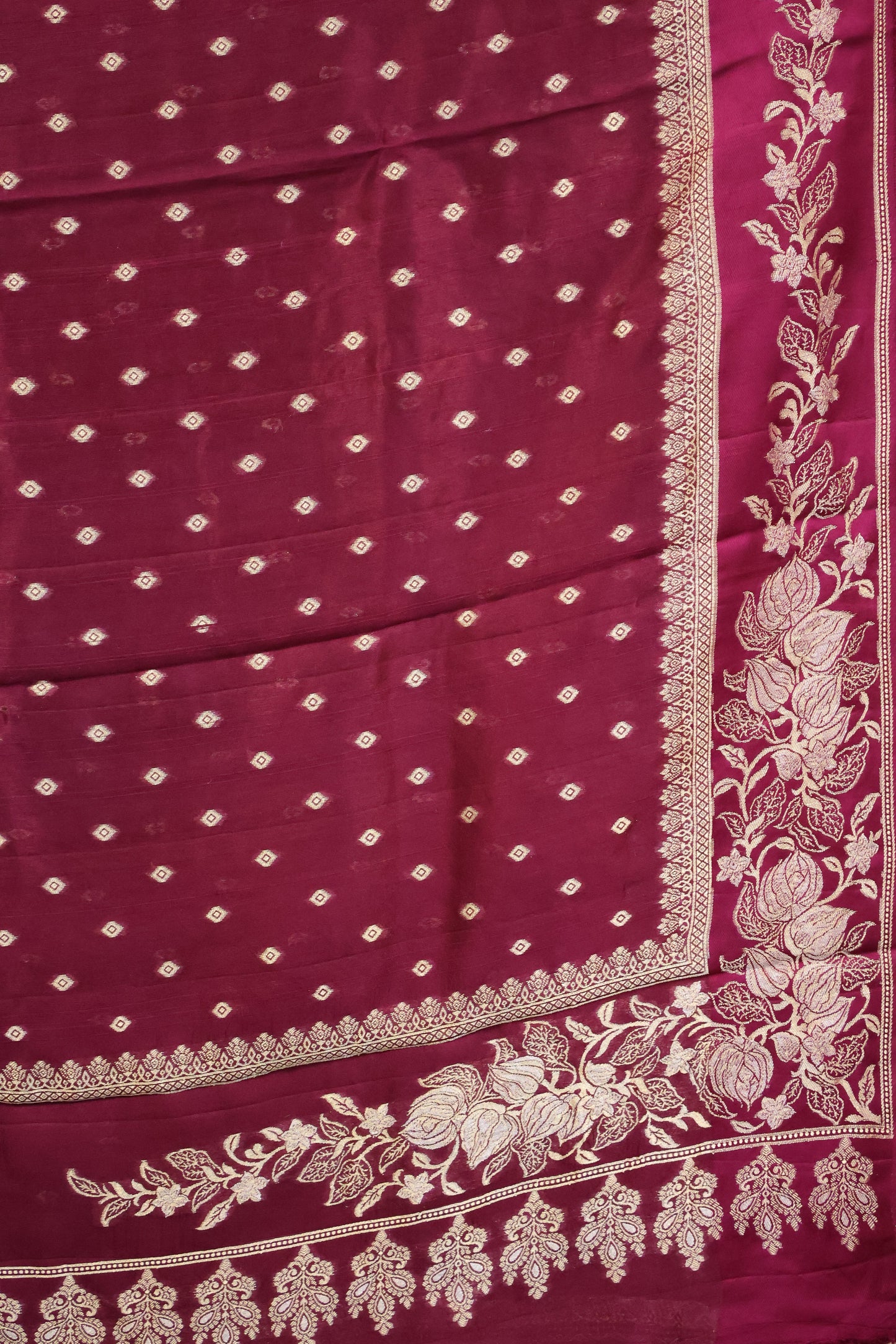 Banarasi Tussar -Wine Plain Border