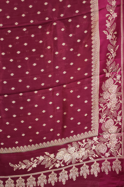 Banarasi Tussar -Wine Plain Border