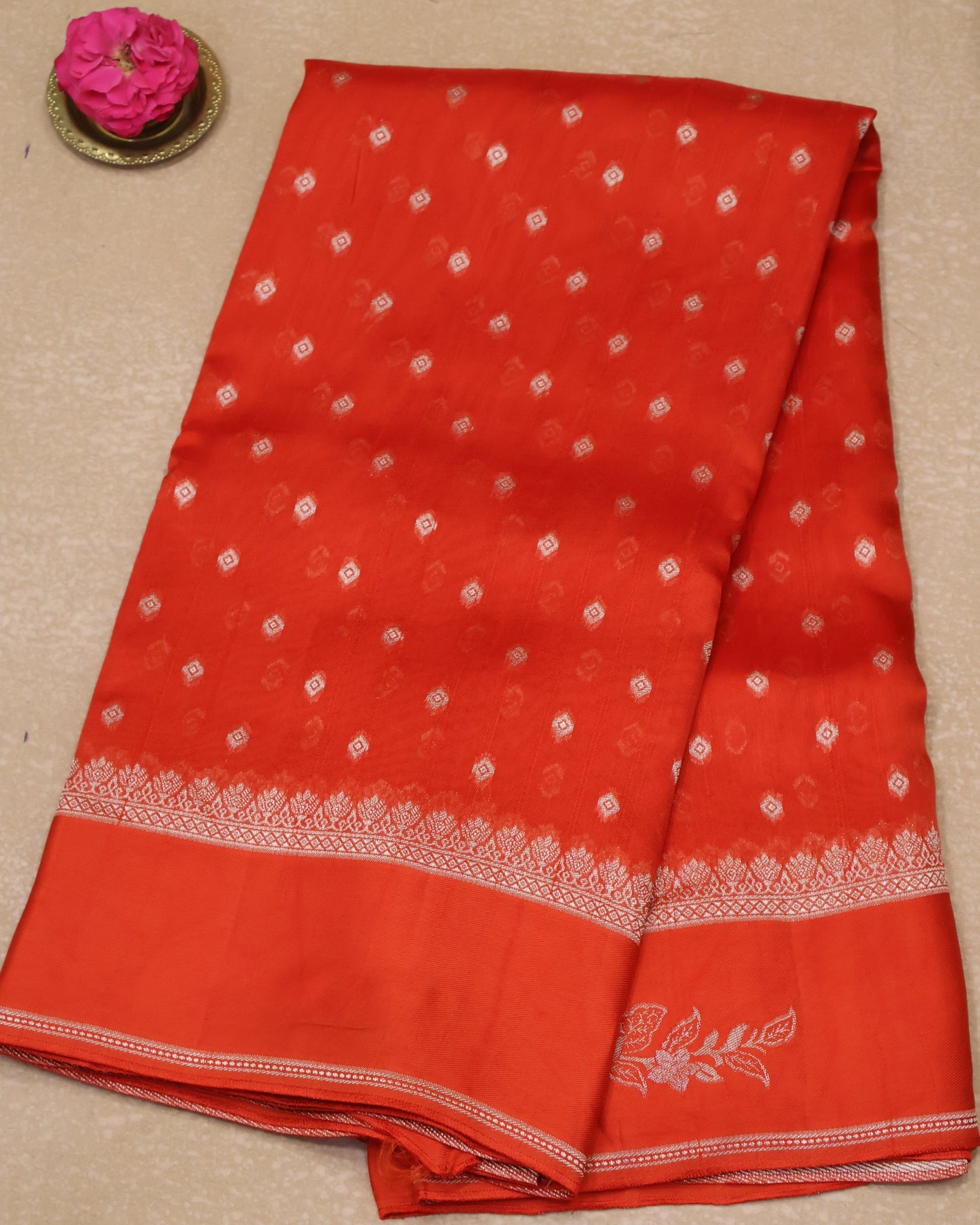 Banarasi Tussar -Orange Plain Border