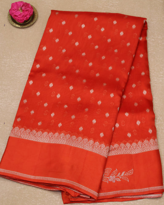 Banarasi Tussar -Orange Plain Border