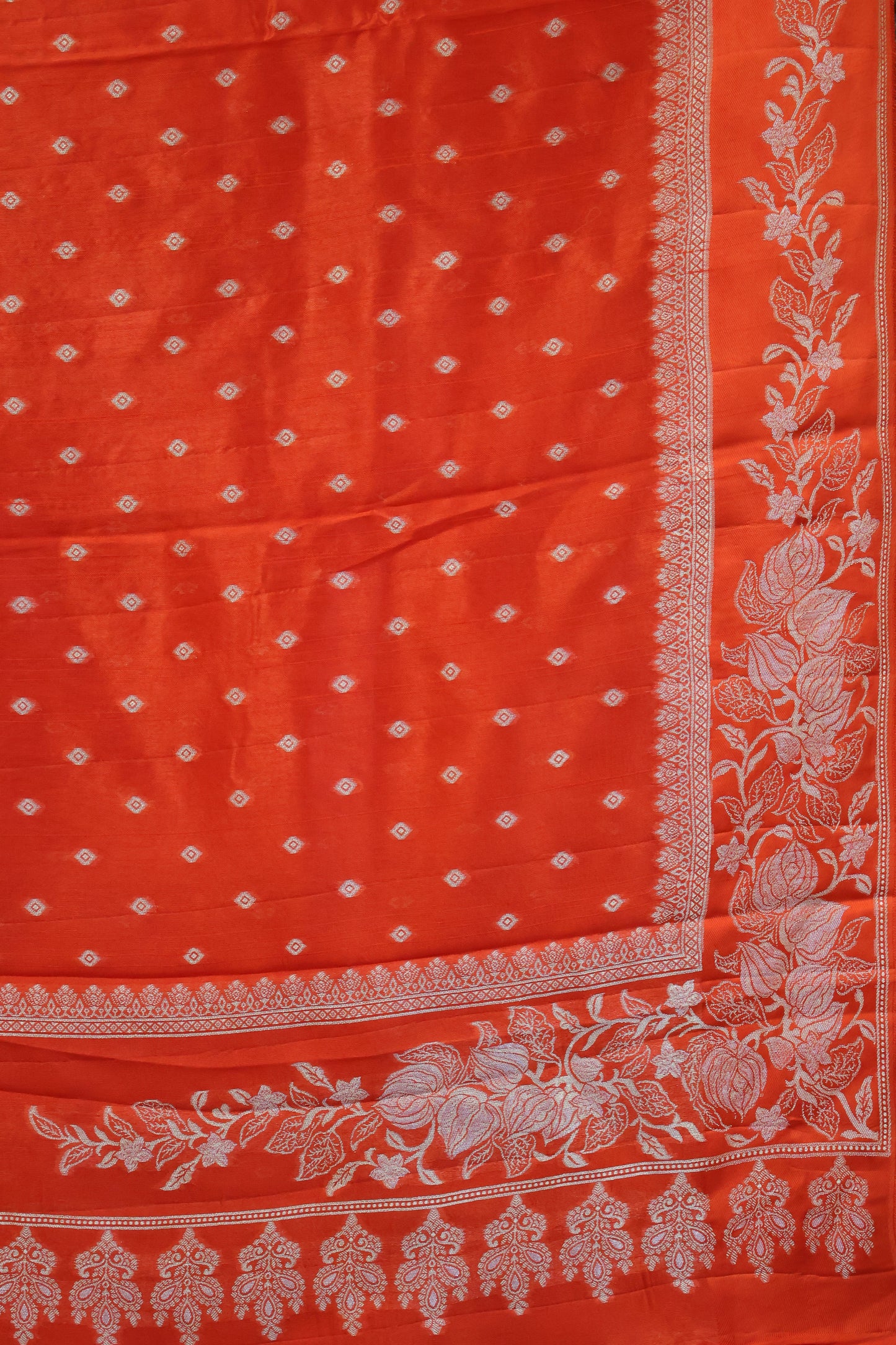 Banarasi Tussar -Orange Plain Border