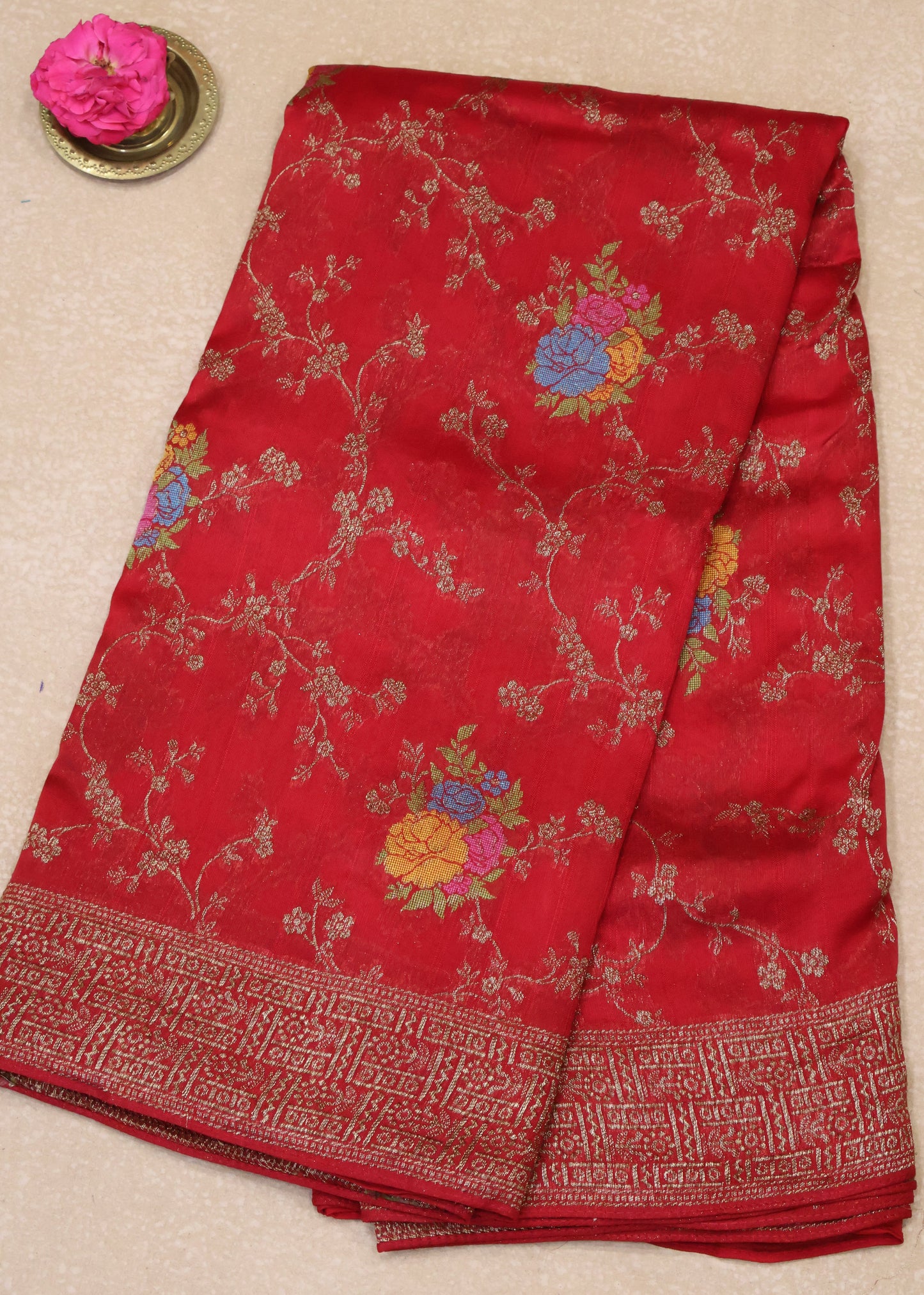 Banarasi Tussar -Brick Red Vineyr