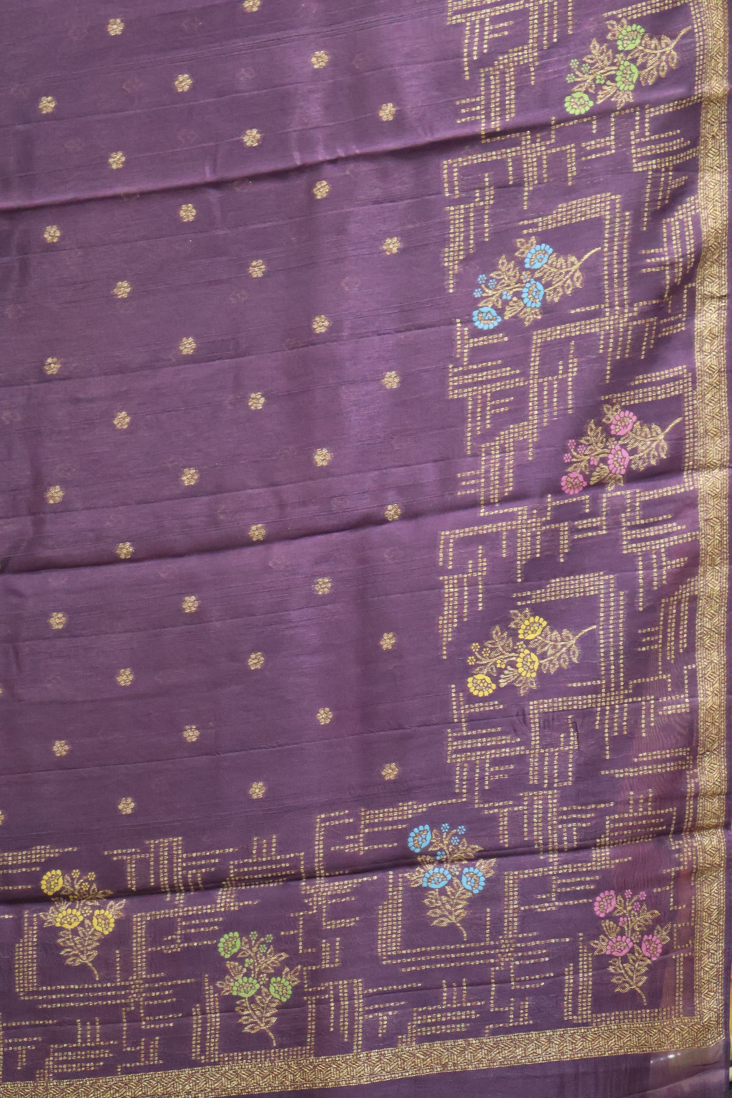 Banarasi Tussar -Wine Geometric Border