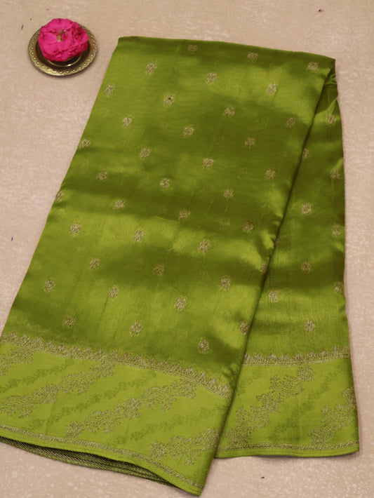 Banarasi Tussar -Light Green Flower Border