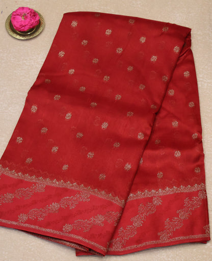 Banarasi Tussar -Brick Red Flower Border