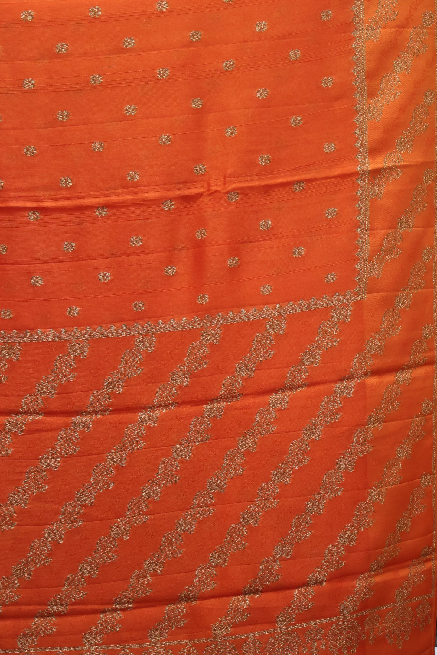 Banarasi Tussar -Orange Flower Border