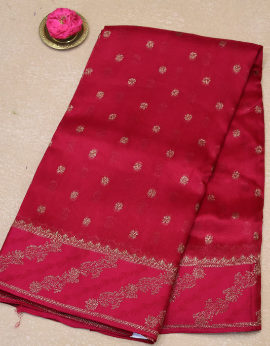 Banarasi Tussar -Rani Pink Flower Border