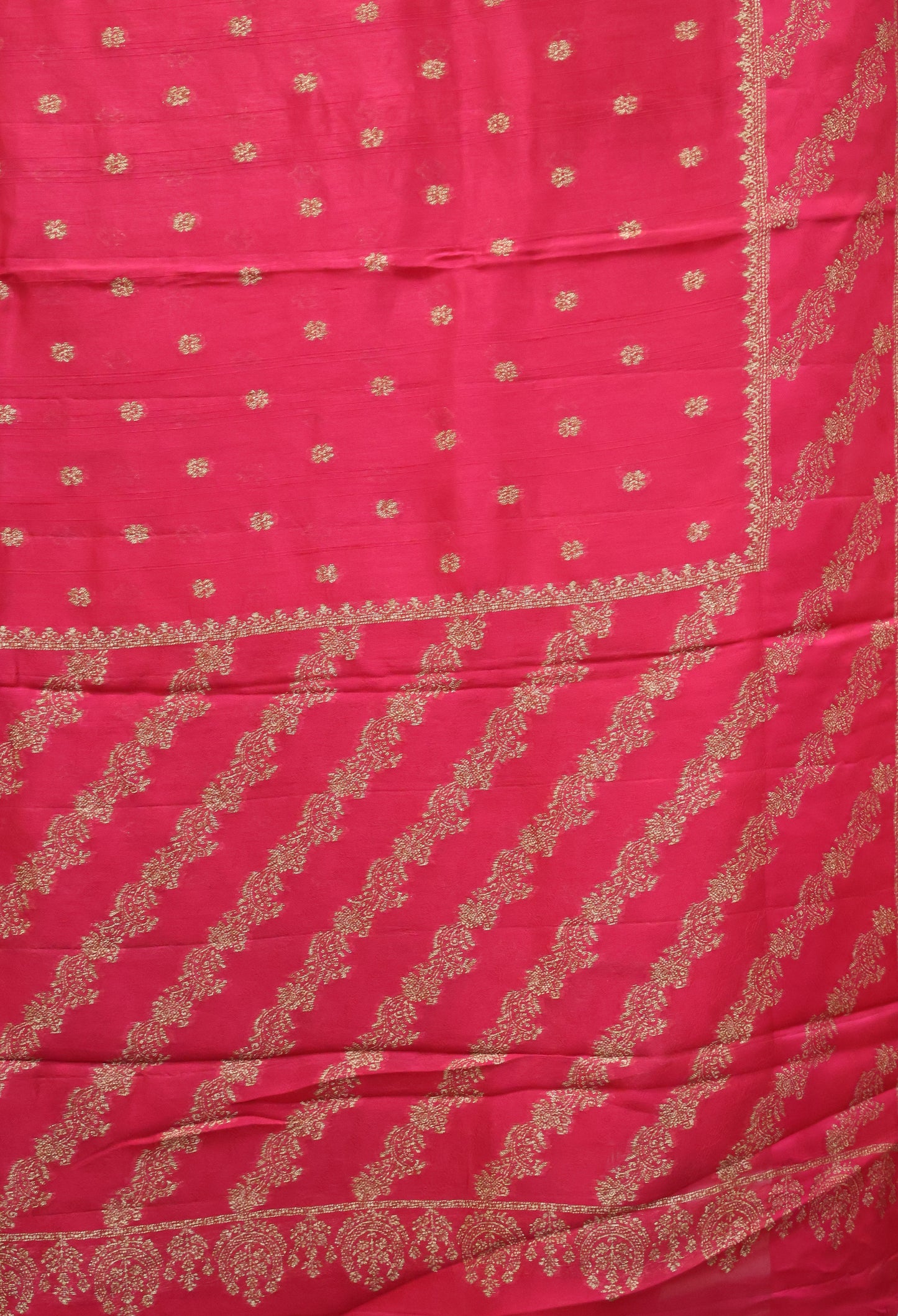 Banarasi Tussar -Rani Pink Flower Border