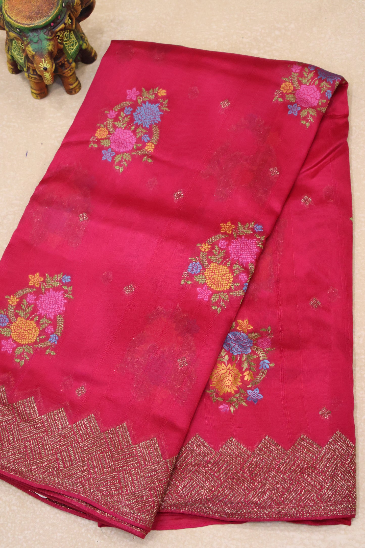 Banarasi Tussar -Rani Pink zigzag Border