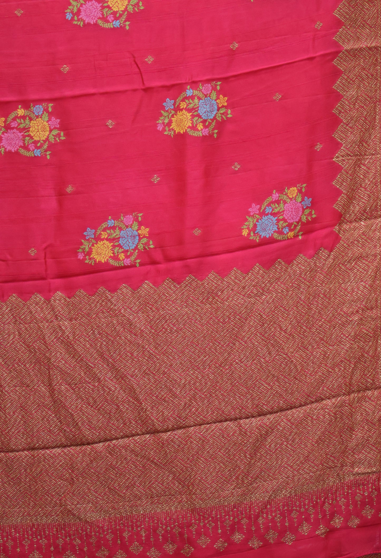 Banarasi Tussar -Rani Pink zigzag Border