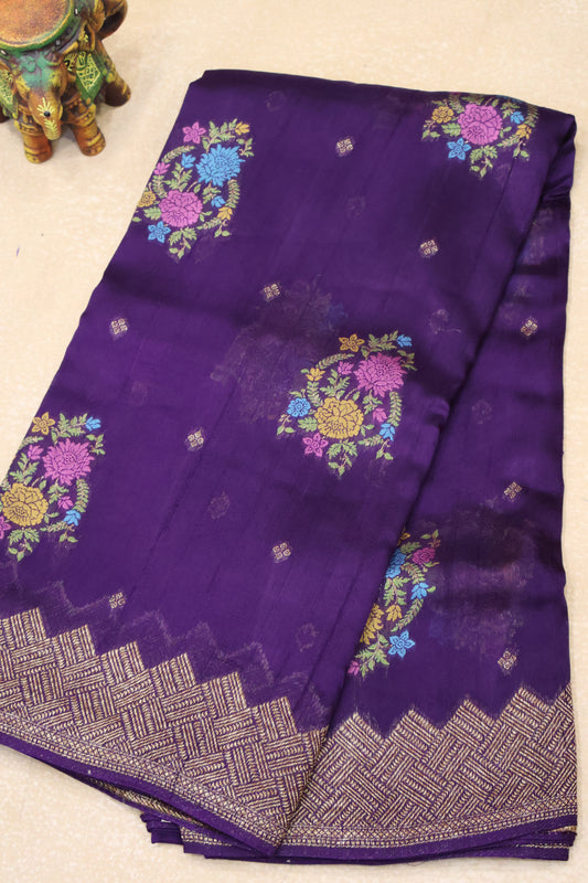 Banarasi Tussar -Purple zigzag Border