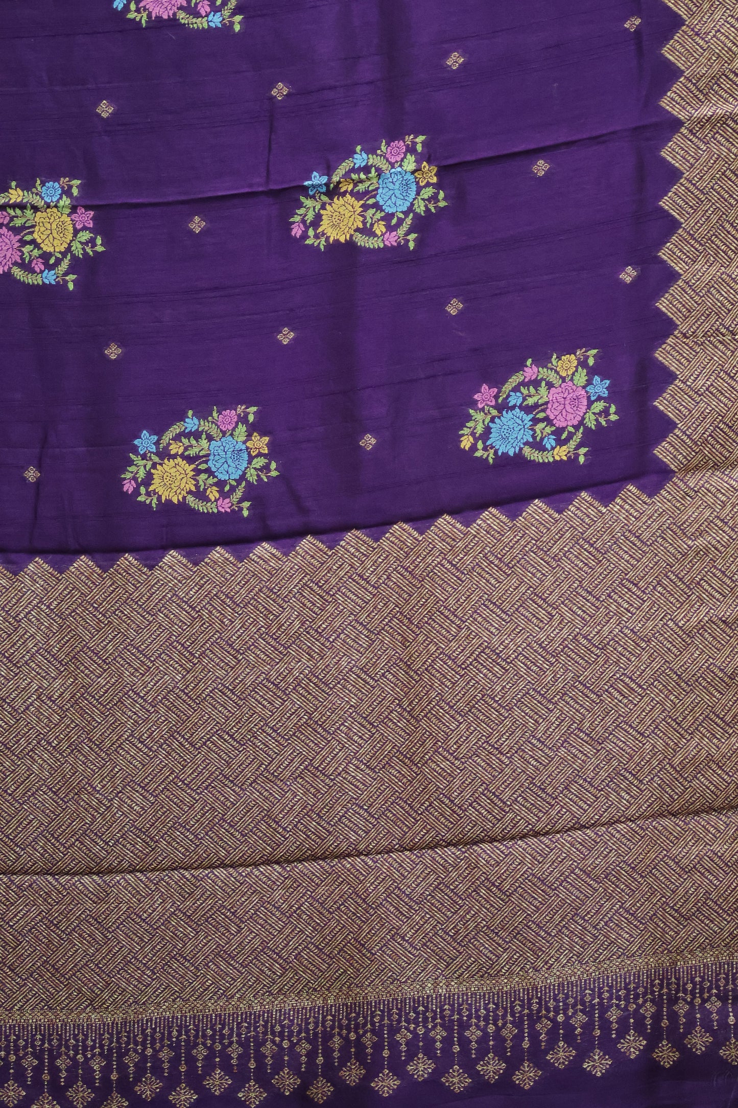 Banarasi Tussar -Purple zigzag Border