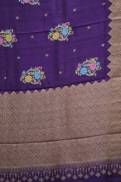 Banarasi Tussar -Purple zigzag Border