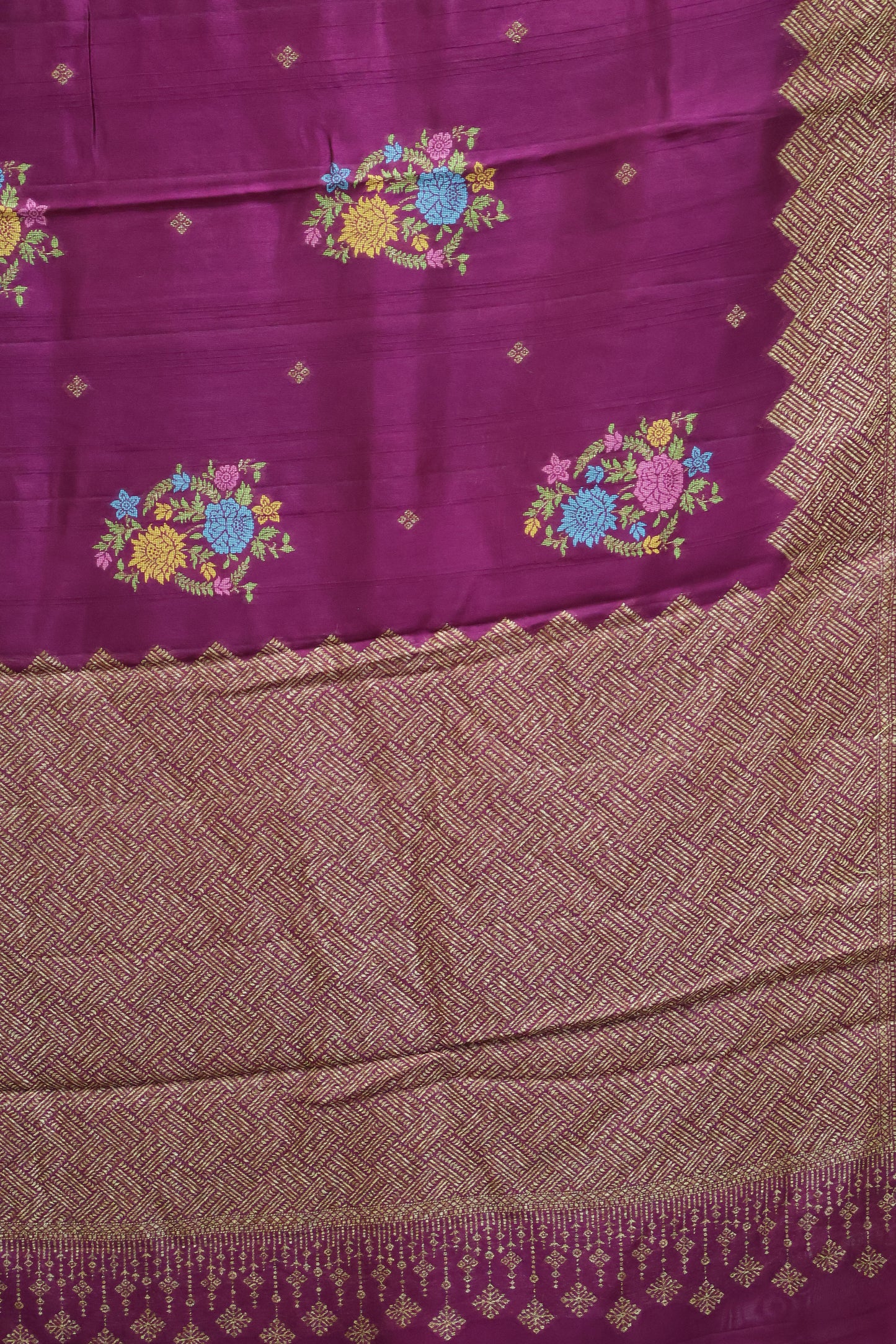 Banarasi Tussar -Wine zigzag Border