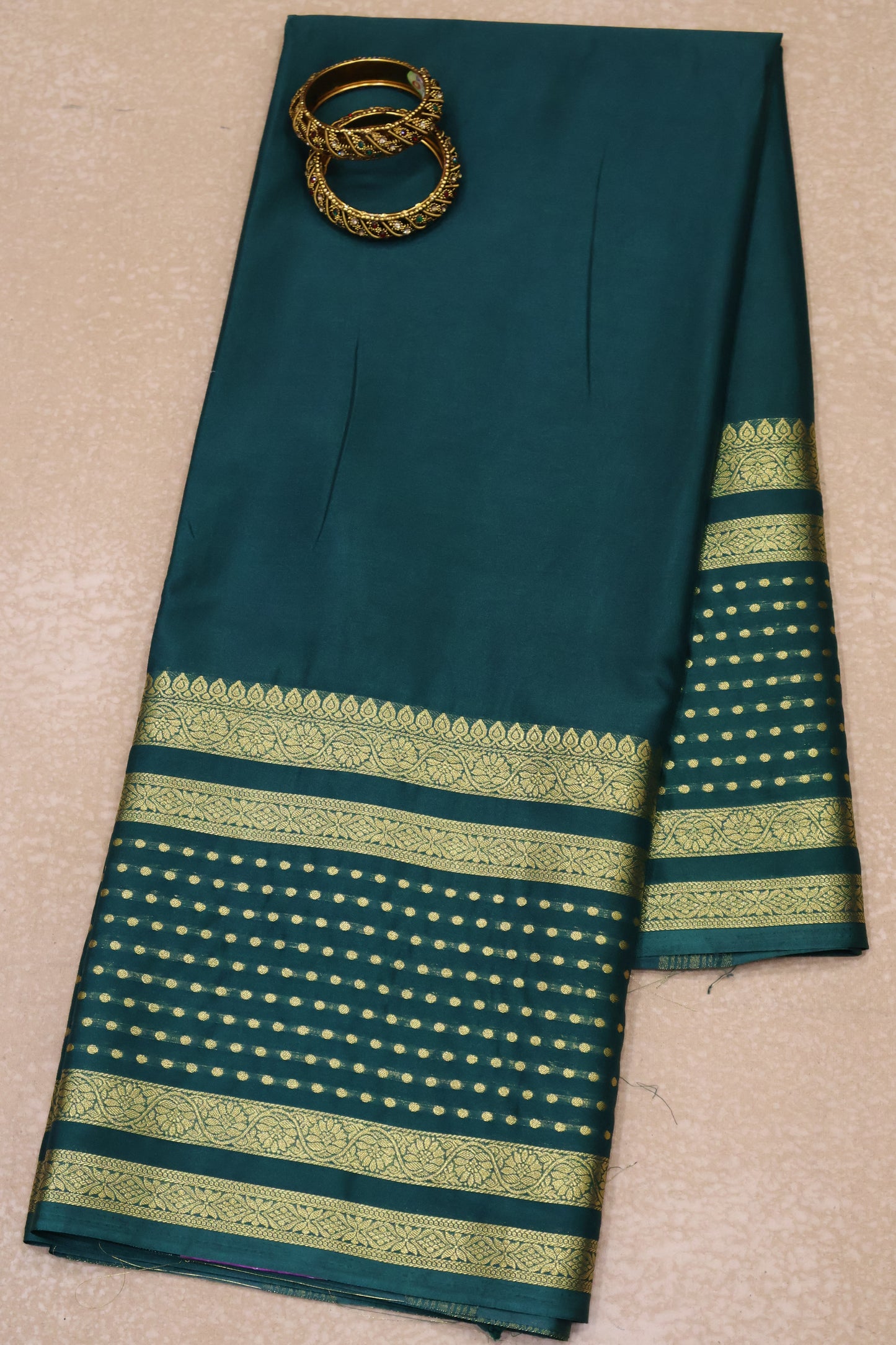 Semi Mysore Silk - Green Plain Dot