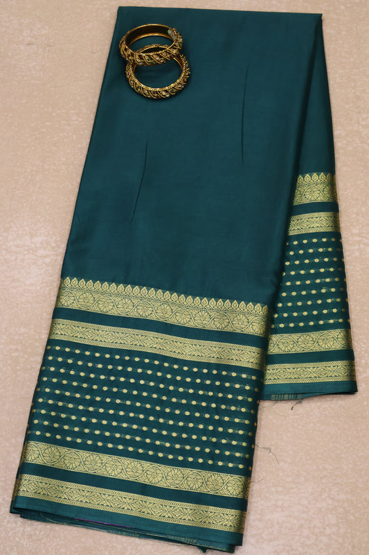 Semi Mysore Silk - Green Plain Dot